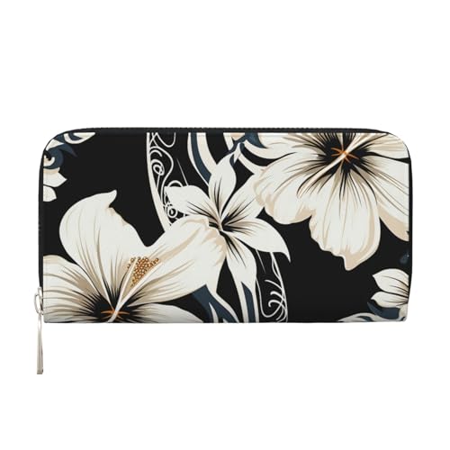 STVYUKL Damen-Geldbörse, Reißverschluss, PU-Leder, Handy-Clutch, Schwarz und Weiß, Hawaii-Blumen, Kartenhalter, Organizer, Schwarz, Einheitsgröße, Schwarz , Einheitsgröße von STVYUKL