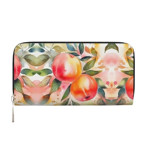 STVYUKL Damen-Geldbörse, Reißverschluss, PU-Leder, Handy-Clutch, buntes Pfirsich-Aquarell-Design, Kartenhalter, Organizer, Schwarz, Einheitsgröße, Schwarz , Einheitsgröße von STVYUKL
