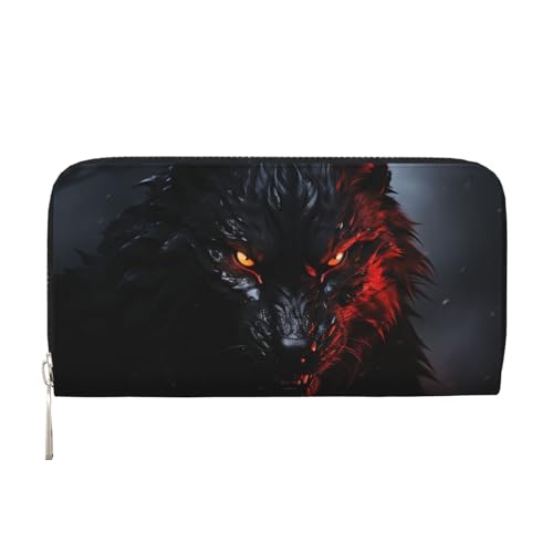 STVYUKL Damen-Geldbörse, Reißverschluss, PU-Leder, Handy-Clutch, großer schwarzer Wolf mit roten Augen, Kartenhalter, Organizer, Schwarz, Einheitsgröße, Schwarz , Einheitsgröße von STVYUKL