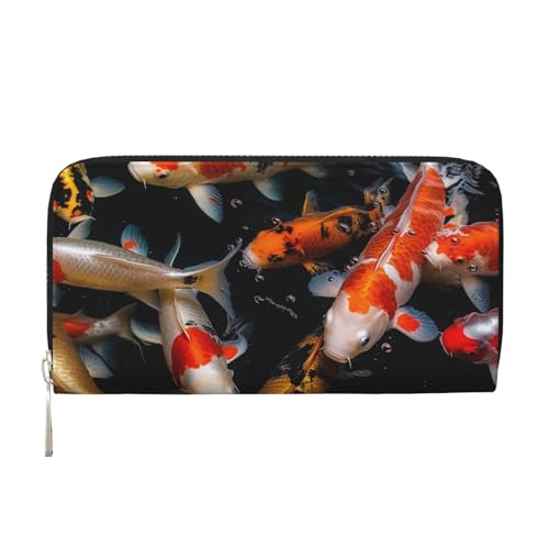 STVYUKL Damen-Geldbörse, Reißverschluss, PU-Leder, Handy-Clutch, japanische Koi, Karpfen, Fische, Kartenhalter, Organizer, Schwarz, Einheitsgröße, Schwarz , Einheitsgröße von STVYUKL
