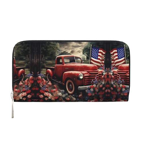 STVYUKL Damen-Geldbörse mit Reißverschluss, PU-Leder, Handy-Clutch, 4. Juli, patriotischer alter roter LKW, Kartenhalter, Organizer, Schwarz, Einheitsgröße, Schwarz , Einheitsgröße von STVYUKL