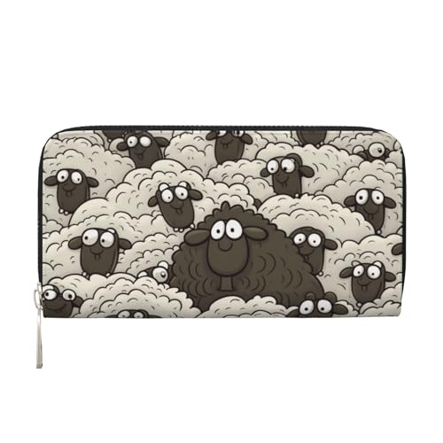 STVYUKL Damen-Geldbörse mit Reißverschluss, PU-Leder, Handy-Clutch, Cartoon, schwarz-weiß, Schaf, Kartenhalter, Organizer, Schwarz, Einheitsgröße, Schwarz , Einheitsgröße von STVYUKL