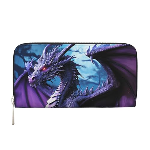 STVYUKL Damen-Geldbörse mit Reißverschluss, PU-Leder, Handy-Clutch, violett, Drache, Lila, Mond, Kartenhalter, Organizer, Schwarz, Einheitsgröße, Schwarz , Einheitsgröße von STVYUKL