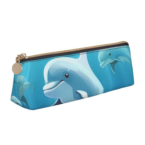STVYUKL Delfin-Federmäppchen, stilvolles Federmäppchen, schlankes Federmäppchen mit Reißverschluss, Kosmetiktasche aus Leder für Arbeit, Büro von STVYUKL