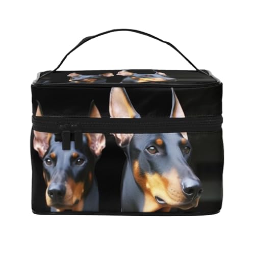 STVYUKL Doberman Make-up-Tasche für Damen, wasserdicht, tragbar, Reise-Kosmetiktasche, großes Fassungsvermögen, Kulturbeutel mit Tragegriff oben, Reißverschluss, Make-up-Organizer von STVYUKL
