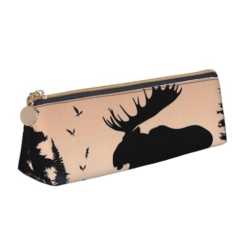 STVYUKL Federmäppchen, Motiv: Elch, Bergkiefer, Wildnis, stilvolles Federmäppchen, schlankes Federmäppchen mit Reißverschluss, Kosmetiktasche aus Leder für Arbeit, Büro von STVYUKL