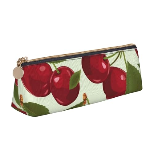 STVYUKL Federmäppchen, Motiv: Kirschfrucht, stilvolles Federmäppchen, schlankes Federmäppchen mit Reißverschluss, Kosmetiktasche aus Leder für Arbeit, Büro von STVYUKL