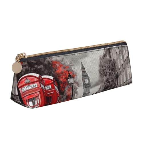 STVYUKL Federmäppchen, Motiv: Londoner Straße, stilvolles Federmäppchen, schlankes Federmäppchen mit Reißverschluss, Leder, Kosmetiktasche, Make-up-Tasche für Arbeit und Büro, Rot von STVYUKL