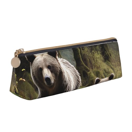 STVYUKL Federmäppchen, Motiv: Mutter Bär und ihre Jungen, stilvolles Federmäppchen mit Reißverschluss, Kosmetiktasche aus Leder für Arbeit, Büro von STVYUKL