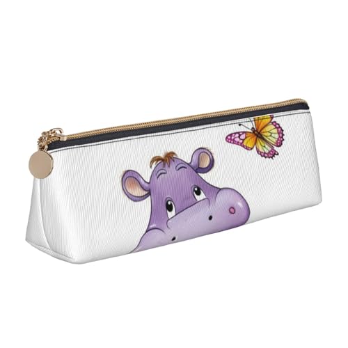 STVYUKL Federmäppchen, Motiv: Schmetterling und Nilpferd, stilvolles Federmäppchen mit Reißverschluss, Kosmetiktasche aus Leder für Arbeit, Büro von STVYUKL