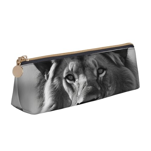 STVYUKL Federmäppchen, Motiv: afrikanischer Löwe, stilvolles Federmäppchen, schlankes Federmäppchen mit Reißverschluss, Kosmetiktasche aus Leder, für Arbeit, Büro, Schwarz und Weiß von STVYUKL