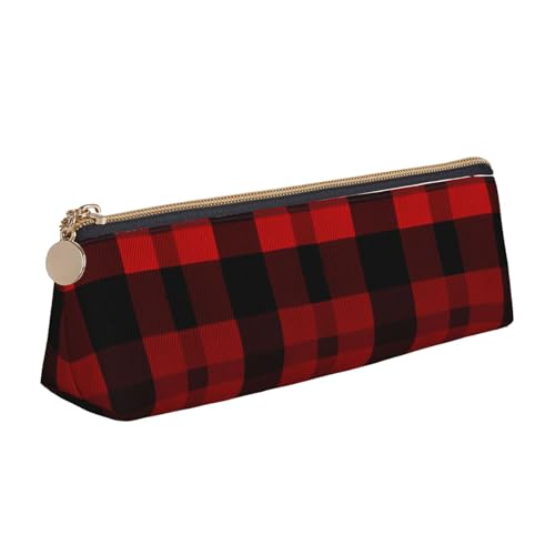 STVYUKL Federmäppchen, kariert, Rot und Schwarz, stilvolles Federmäppchen mit Reißverschluss, Kosmetiktasche aus Leder für Arbeit, Büro von STVYUKL