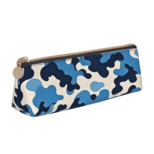 STVYUKL Federmäppchen im britischen Landhausstil, stilvolles Federmäppchen mit Reißverschluss, Leder-Kosmetik-/Make-up-Tasche für Arbeit und Büro, Blau Camouflage-Muster, Einheitsgröße von STVYUKL