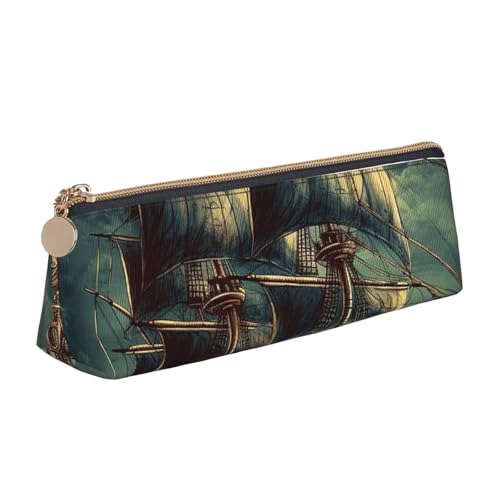 STVYUKL Federmäppchen im nautischen Vintage-Stil mit Piratenschiff, stilvolles Federmäppchen mit Reißverschluss, Kosmetiktasche aus Leder für Arbeit, Büro von STVYUKL