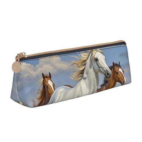 STVYUKL Federmäppchen mit Alpaka-Muster, stilvolles Federmäppchen, schlankes Federmäppchen mit Reißverschluss, Leder-Kosmetik-Make-up-Tasche für Arbeit, Büro, Pferde laufende Kunst, Einheitsgröße von STVYUKL