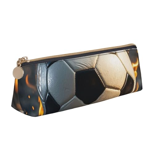 STVYUKL Federmäppchen mit Cartoon-Pilz, stilvolles Federmäppchen, schlankes Federmäppchen mit Reißverschluss, Leder-Kosmetik-/Make-up-Tasche für Arbeit, Büro, Burning Soccer Ball, Einheitsgröße von STVYUKL