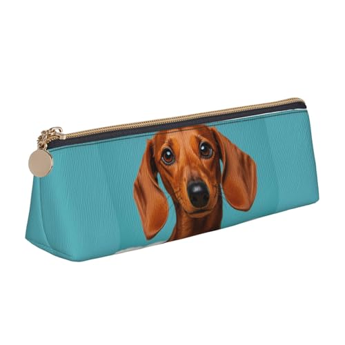 STVYUKL Federmäppchen mit Dackel-Motiv, stilvolles Federmäppchen mit Reißverschluss, Kosmetiktasche aus Leder für Arbeit, Büro von STVYUKL
