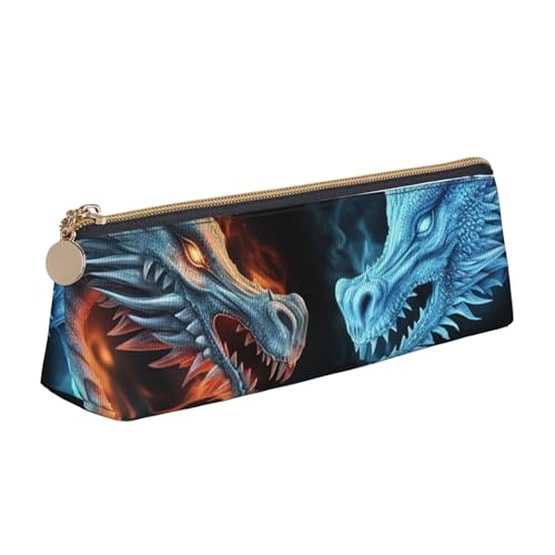 STVYUKL Federmäppchen mit Eis- und Feuerdrachen, stilvolles Federmäppchen, schlankes Federmäppchen mit Reißverschluss, Kosmetiktasche aus Leder für Arbeit, Büro von STVYUKL