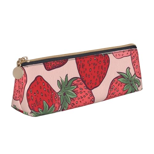 STVYUKL Federmäppchen mit Erdbeermuster, stilvolles Federmäppchen mit Reißverschluss, Kosmetiktasche aus Leder für Arbeit, Büro von STVYUKL