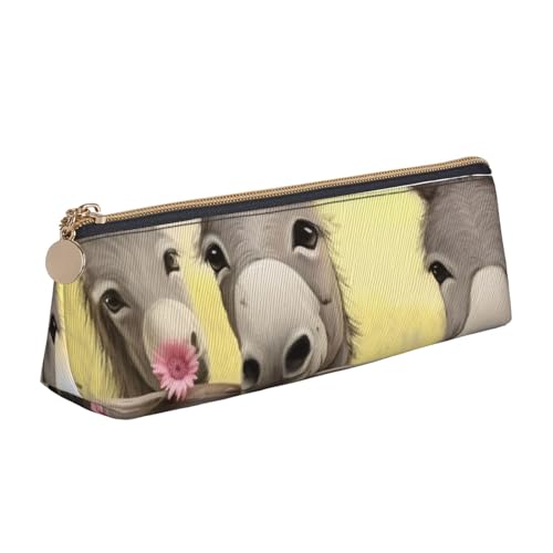 STVYUKL Federmäppchen mit Esel und Blume, stilvolles Federmäppchen mit Reißverschluss, Kosmetiktasche aus Leder für Arbeit, Büro von STVYUKL