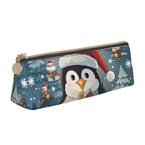 STVYUKL Federmäppchen mit Farbmalerei, stilvolles Federmäppchen, schlankes Federmäppchen mit Reißverschluss, Kosmetiktasche aus Leder für Arbeit, Büro, Lustiger Weihnachts-Pinguin, Einheitsgröße von STVYUKL