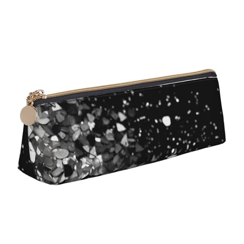 STVYUKL Federmäppchen mit Glitzer, Schwarz / Weiß, stilvolles Federmäppchen mit Reißverschluss, Kosmetiktasche aus Leder für Arbeit, Büro von STVYUKL