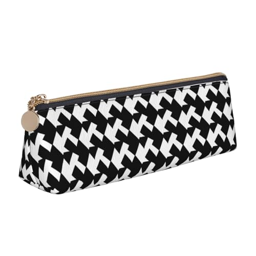 STVYUKL Federmäppchen mit Hahnentrittmuster, stilvolles Federmäppchen, schlankes Federmäppchen mit Reißverschluss, Leder, Kosmetiktasche, Make-up-Tasche für Arbeit und Büro, Schwarz von STVYUKL