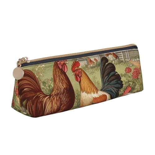 STVYUKL Federmäppchen mit Hühnern und Bauernhof, stilvolles Federmäppchen mit Reißverschluss, Kosmetiktasche aus Leder für Arbeit, Büro von STVYUKL