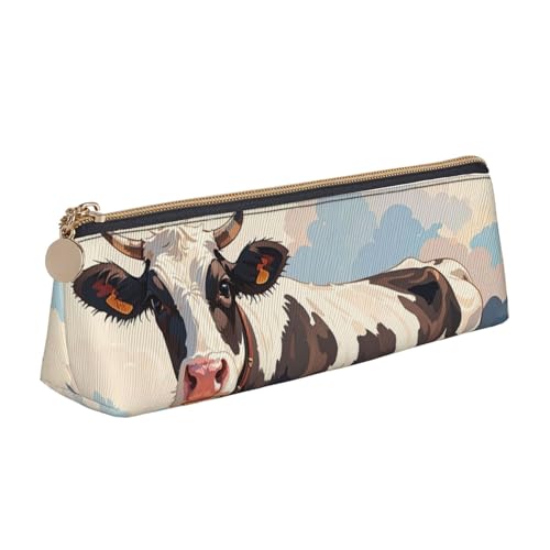 STVYUKL Federmäppchen mit Kuhmotiv, stilvolles Federmäppchen, schlankes Federmäppchen mit Reißverschluss, Kosmetiktasche aus Leder für Arbeit, Büro von STVYUKL