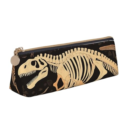 STVYUKL Federmäppchen mit Lebkuchenmann auf Holzbrett, stilvolles Federmäppchen mit Reißverschluss, Kosmetiktasche aus Leder für Arbeit, Büro, Dinosaurier-Skelett-Druck, Einheitsgröße von STVYUKL