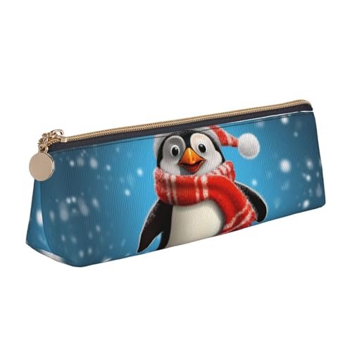 STVYUKL Federmäppchen mit Lebkuchenmann auf Holzbrett, stilvolles Federmäppchen mit Reißverschluss, Kosmetiktasche aus Leder für Arbeit, Büro, Lustiger Weihnachts-Pinguin, Einheitsgröße von STVYUKL