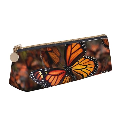 STVYUKL Federmäppchen mit Monarch-Schmetterlingen, stilvolles Federmäppchen, schlankes Federmäppchen mit Reißverschluss, Leder-Kosmetik-/Make-up-Tasche für Arbeit, Büro von STVYUKL