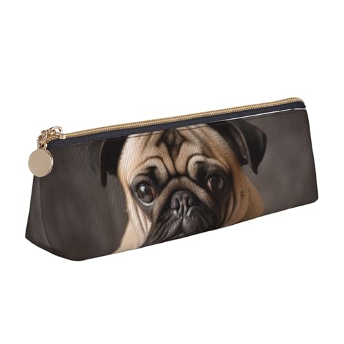 STVYUKL Federmäppchen mit Mops-Motiv, stilvolles Federmäppchen, schlankes Federmäppchen mit Reißverschluss, Kosmetiktasche aus Leder für Arbeit, Büro von STVYUKL