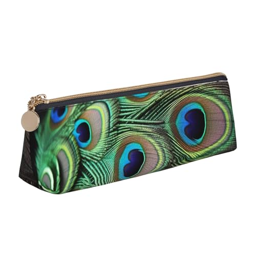STVYUKL Federmäppchen mit Pfauenfedern, stilvolles Federmäppchen, schlankes Federmäppchen mit Reißverschluss, Kosmetiktasche aus Leder für Arbeit, Büro von STVYUKL