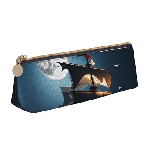 STVYUKL Federmäppchen mit Piraten-Segelboot-Vollmond-Design, stilvolles Federmäppchen, schlankes Federmäppchen mit Reißverschluss, Kosmetiktasche aus Leder für Arbeit, Büro STVYUKL Federmäppchen mit Piraten-Segelboot-Vollmond-Design, stilvolles Federmäppchen, schlankes Federmäppchen mit Reißverschluss, Kosmetiktasche aus Leder für Arbeit, Büro von STVYUKL