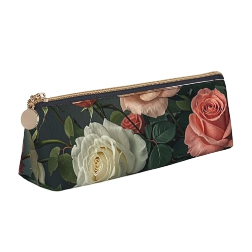 STVYUKL Federmäppchen mit Rosenmuster, stilvolles Federmäppchen, schlankes Federmäppchen mit Reißverschluss, Kosmetiktasche aus Leder für Arbeit, Büro von STVYUKL