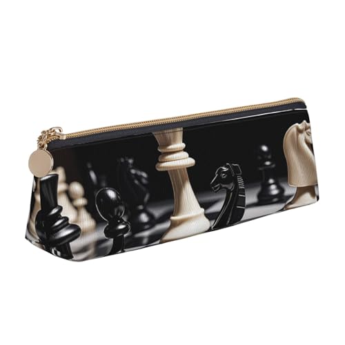 STVYUKL Federmäppchen mit Schmetterlings-Motiv, stilvolles Federmäppchen mit Reißverschluss, Leder, Kosmetiktasche, Make-up-Tasche für Arbeit, Büro, Blau / Violett, Schwarz-Weiß-Schach, Einheitsgröße von STVYUKL