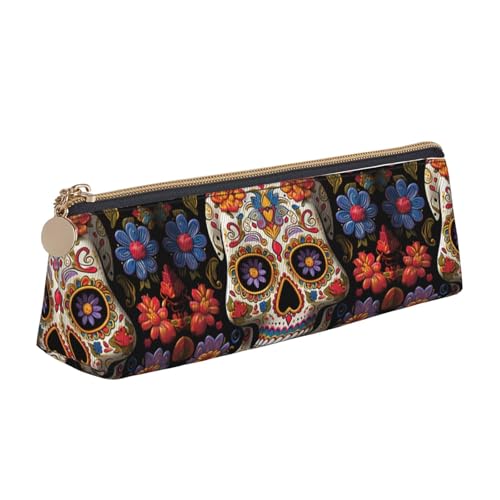 STVYUKL Federmäppchen mit Totenkopfmotiv, stilvolles Federmäppchen mit Reißverschluss, Kosmetiktasche aus Leder für Arbeit, Büro von STVYUKL