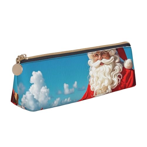 STVYUKL Federmäppchen mit Weihnachtsmann am Strand, stilvolles Federmäppchen mit Reißverschluss, Kosmetiktasche aus Leder für Arbeit, Büro von STVYUKL