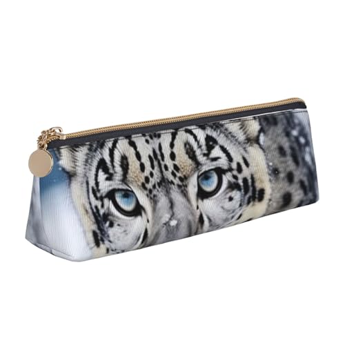STVYUKL Federmäppchen mit blauen Augen, Motiv: Schneeleopard, stilvolles Federmäppchen mit Reißverschluss, Kosmetiktasche aus Leder für Arbeit, Büro von STVYUKL