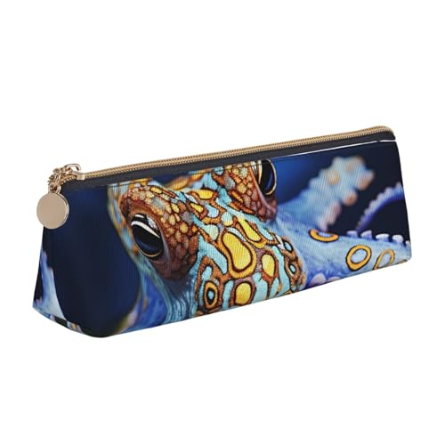 STVYUKL Federmäppchen mit blauen Ringen in Oktopusform, stilvolles Federmäppchen mit Reißverschluss, Kosmetiktasche aus Leder für Arbeit, Büro von STVYUKL