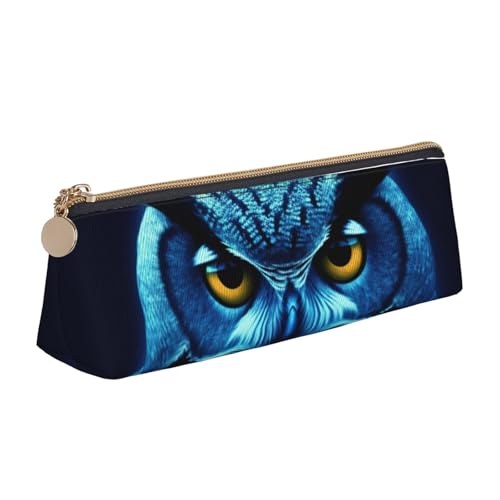 STVYUKL Federmäppchen mit blauer Eule, stilvolles Federmäppchen mit Reißverschluss, Kosmetiktasche aus Leder für Arbeit und Büro von STVYUKL