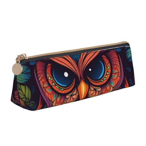 STVYUKL Federmäppchen mit buntem Eulenmuster, stilvolles Federmäppchen mit Reißverschluss, Kosmetiktasche aus Leder für Arbeit, Büro von STVYUKL