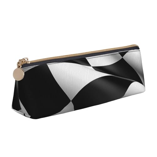 STVYUKL Federmäppchen mit karierten Flaggen, Schwarz / Weiß, stilvolles Federmäppchen mit Reißverschluss, Kosmetiktasche aus Leder für Arbeit, Büro von STVYUKL