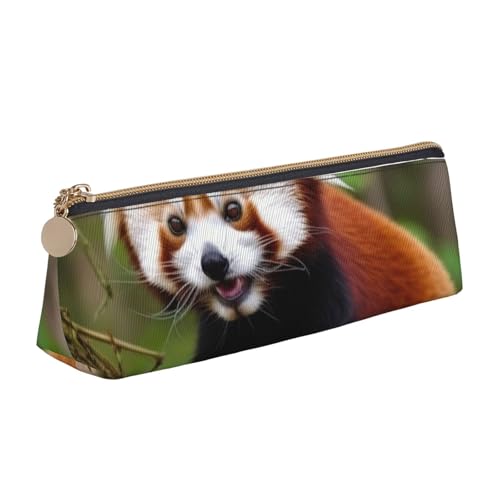 STVYUKL Federmäppchen mit kleinem rotem Panda-Motiv, stilvolles Federmäppchen mit Reißverschluss, Kosmetiktasche aus Leder für Arbeit, Büro von STVYUKL