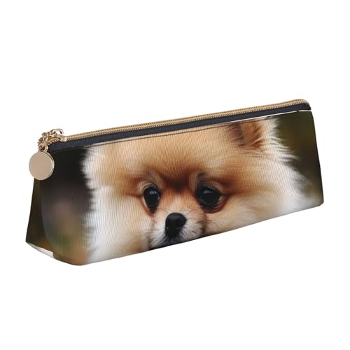 STVYUKL Federmäppchen mit kurzhaarigem Zwergspitz, stilvolles Federmäppchen, schlankes Federmäppchen mit Reißverschluss, Kosmetiktasche aus Leder für Arbeit, Büro von STVYUKL
