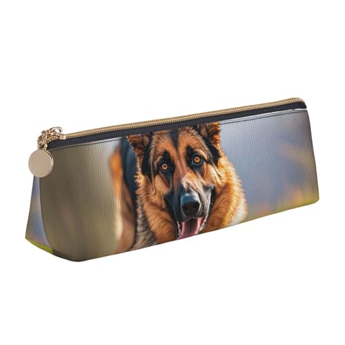 STVYUKL Federmäppchen mit laufendem Deutscher Schäferhund, stilvolles Federmäppchen, schlankes Federmäppchen mit Reißverschluss, Kosmetiktasche aus Leder für Arbeit, Büro von STVYUKL