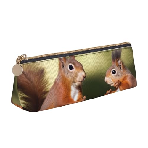 STVYUKL Federmäppchen mit niedlichem Eichhörnchen-Motiv, stilvolles Federmäppchen mit Reißverschluss, Kosmetiktasche aus Leder für Arbeit, Büro von STVYUKL