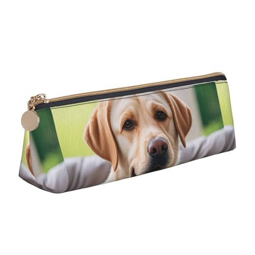 STVYUKL Federmäppchen mit niedlichem Labrador-Motiv, stilvolles Federmäppchen mit Reißverschluss, Kosmetiktasche aus Leder für Arbeit, Büro von STVYUKL