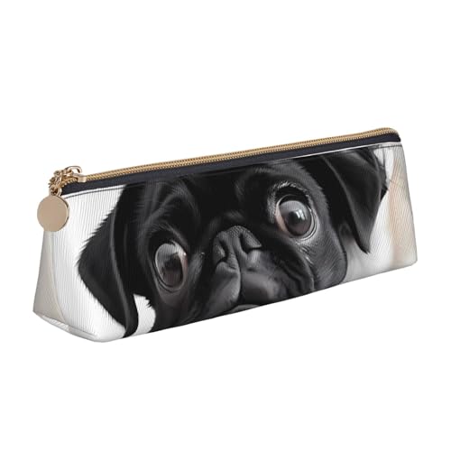 STVYUKL Federmäppchen mit niedlichem Mops-Motiv, stilvolles Federmäppchen mit Reißverschluss, Kosmetiktasche aus Leder für Arbeit, Büro von STVYUKL